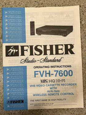Fisher 1acp6p10a26900a Studio Standard Fvh-7600 Vhs Video Cassette Recorder Manual Only