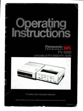 Panasonic Pv-5200 Operating Manual Vcr Vhs Portable Video Cassette Recorder