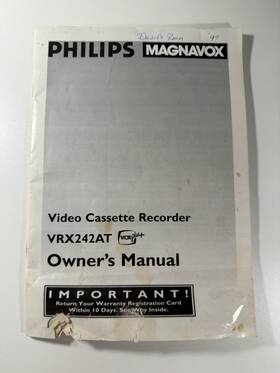 Philips Magnavox Vrx242at Vcr Manual Video Cassette Recorder English Only