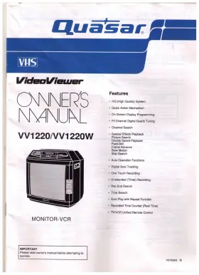 Vv1220w Quasar Vv1220 Vhs Monitor Vcr Video Viewer / Owners Manual Only