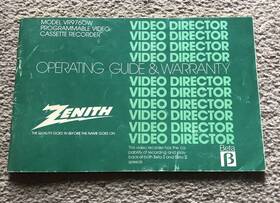 Zenith Vr9000w Beta Video Director Iii/ii Cassette Recorder Owners Manual