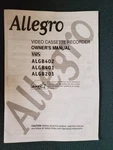 Allegro Video Cassette Recorder Vhs Owner's Manual For ALGB402 ALGB401 ALGB201 Good. Price: $11.95.
